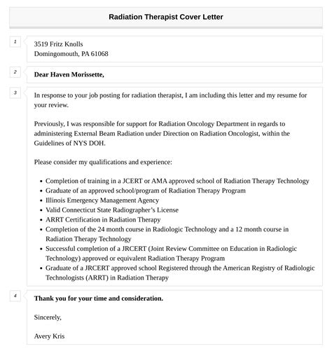 Radiation Therapist Cover Letter Velvet Jobs