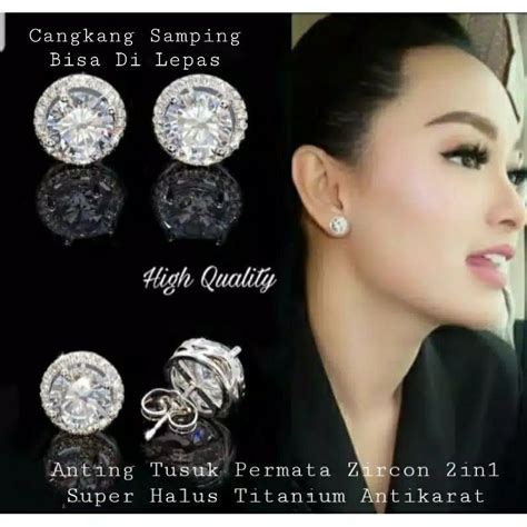 Jual Anting Tusuk Solitaire Permata Sirkon In Super Halus Titanium