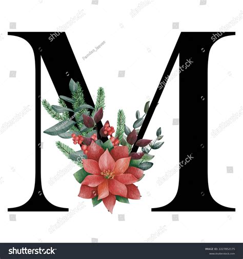 Christmas Alphabet Red Poinsettia Letter M Stock Illustration