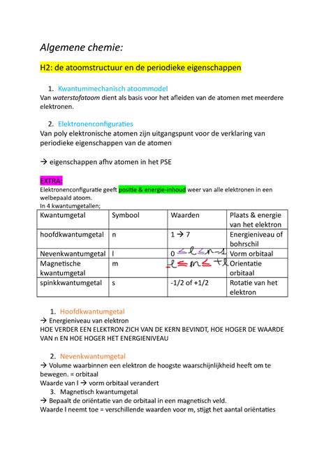 Algemene Chemie Algemene Chemie H2 De Atoomstructuur En De