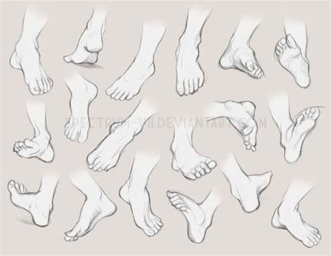 A Bunch Of Feet That Are Drawn In Different Positions And Sizes