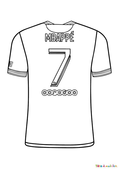 Coloriage du maillot de Mbappe à imprimer avec Tête à modeler