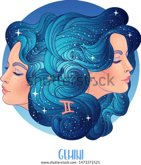 Illustration Of Gemini Astrological Sign As Two Beautiful Girls Zodiac