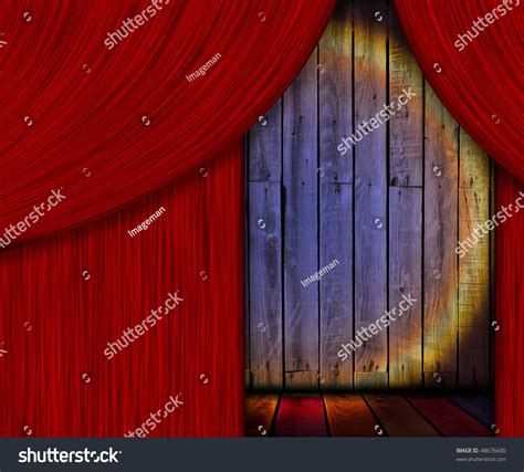 Wooden Stage Behind Red Curtain Stock Photo 48676600 Shutterstock