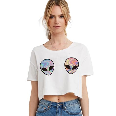 Funny Alien T Shirt Crop Top Summer Short Style Women T Shirts Hip