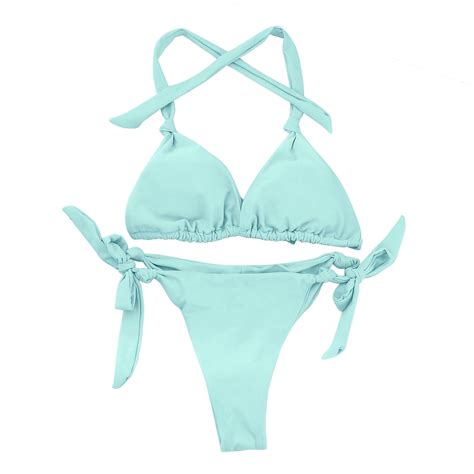 Gubotare Bikinis High Waisted Womens Halterneck Micro Thong Bikini 2 Piece Swimsuit Mini Tie