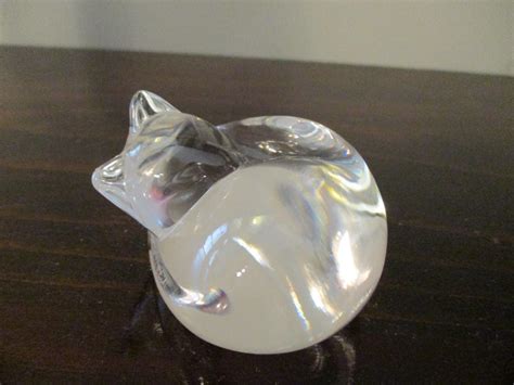 Steuben Crystal Small Cat Sleeping Hand Cooler Paperweight Figurine