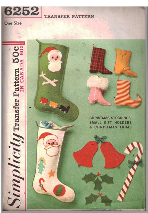 Simplicity 6252 Christmas Stocking And Small T Holders Size One Used Sewing Pattern