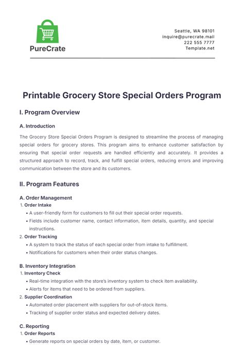 Free Printable Grocery Store Special Orders Program Template to Edit Online