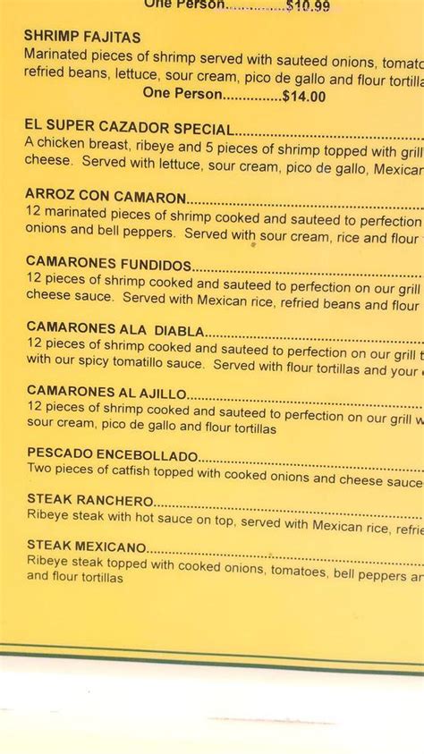 Menu At Los Cazadores Restaurant Mount Vernon