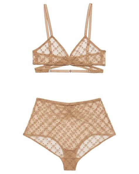 Gucci Love Parade Sheer Interlocking Logo Lingerie Set In Natural Lyst