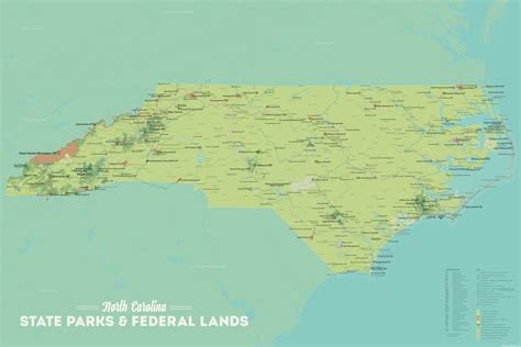 North Carolina State Parks And Federal Lands Map 24x36 Poster Best Maps Ever