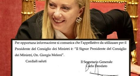 Giorgia Meloni Nota Di Palazzo Chigi Va Chiamata Il Signor Presidente