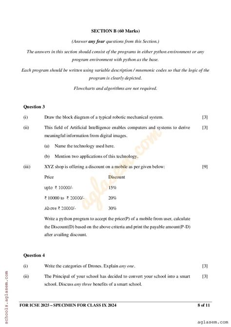 Icse Robotics Artificial Intelligence Specimen Paper Pdf Cisce