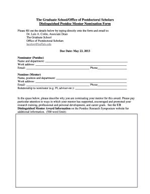 Fillable Online Grad Buffalo Mentor Award Nomination Form The