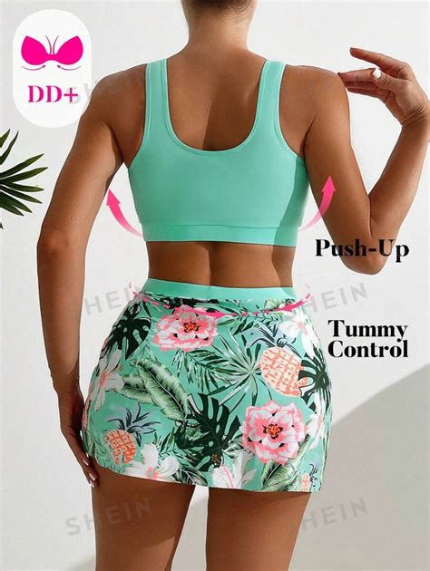 SHEIN DD Women S Tropical Print Swimsuit Set Bikini Swimwear Bathing Suit Beach Outfit Summer