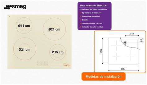 Smeg Si Dp Placa Inducci N Cm Zonas Control T Ctil Color Crema