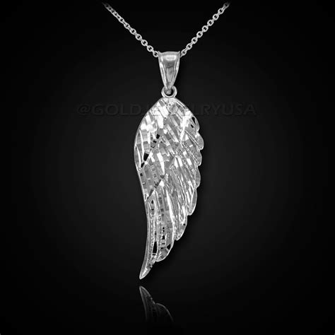 White Gold Angel Wing Pendant Necklace 10k 14k Goldjewelryusa Pendant Pendant Necklace