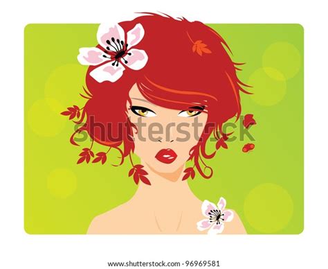 Portrait Beautiful Girl Red Hair Ginger Vector De Stock Libre De