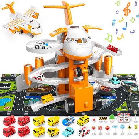 Transport Cargo Airplane Toys, Airplane Car Toy Play Set Includes Track