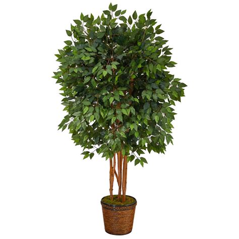 Nearly Natural 5 5 Ft Super Deluxe Ficus Artificial Tree In Wicker Planter