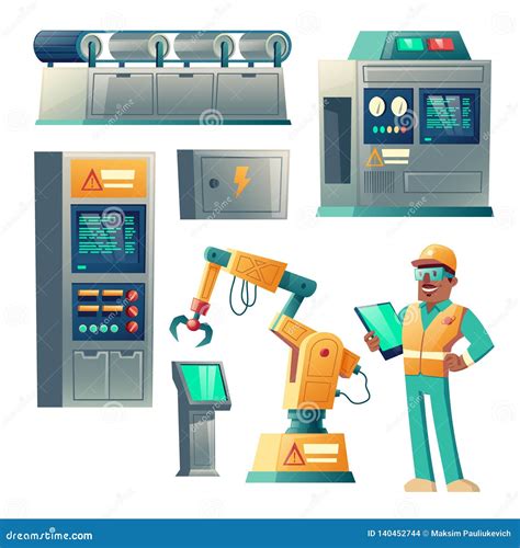 Industrial Equipment And Factory Worker Vector Stock Vector