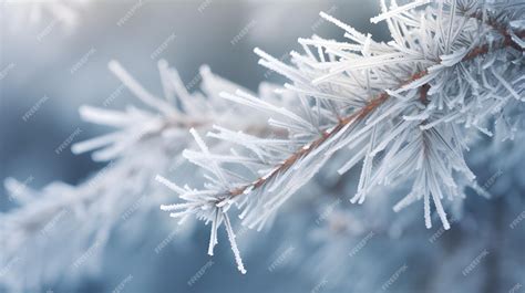 Premium Photo Close Up Of A Delicate Frost Covered Pine Needle In Winter