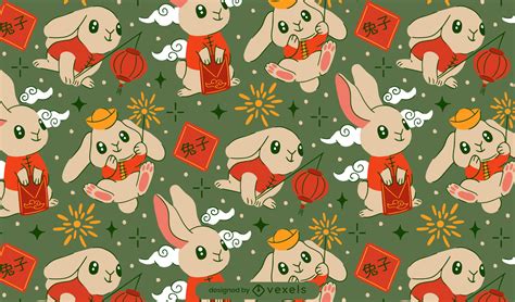 Rabbits Chinese New Year Pattern Design Vector Download