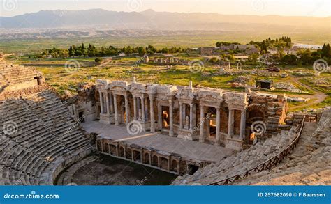 Hierapolis Ancient City Pamukkale Turkey during Sunset Stock Photo