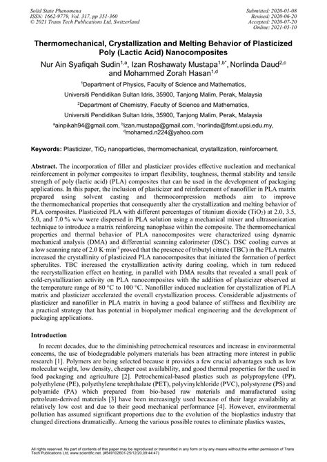 PDF Thermomechanical Crystallization And Melting Behavior Of