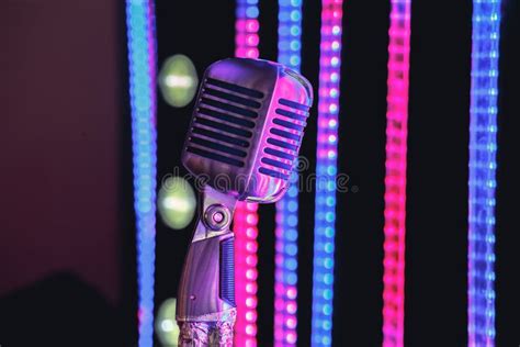 Retro Style Microphone On Stage In The Spotlight Performance Of The