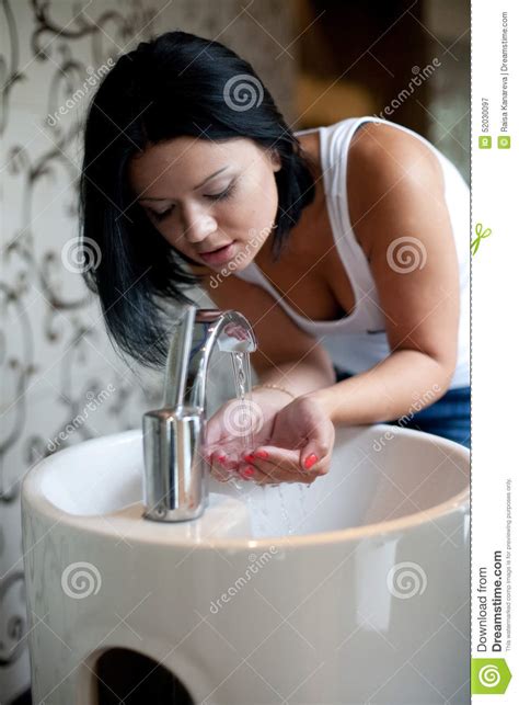 Woman Washing Her Hands In The Sink Stock Image Image Of Happy Hand