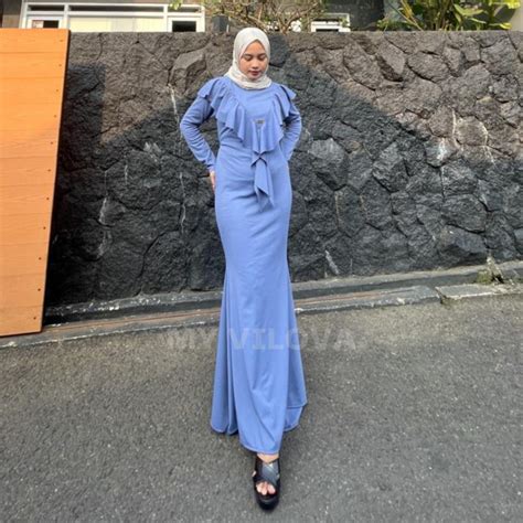 Jual My Vilova Nagita Dress Mermaid Bahan Knit Jaguard Premium Ruffle