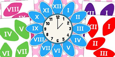 Roman Numerals Clock Flower Labels