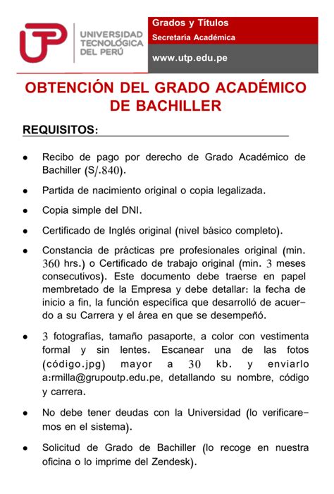 obtención del grado académico de bachiller