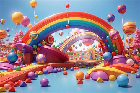 Premium Photo 3d Rendered Cartoon Rainbow Land With Star Candy Sticks