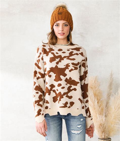 Willow And Root Cow Print Sweater Womens Sweaters In Brown Buckle