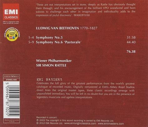 Lv Beethoven Symphonies 5 And 6 Rattle Sir Simon 佳佳唱片行