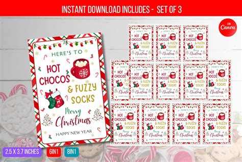 Editable Hot Chocs Fuzzy Socks Tag Christmas Gift Tag Hot Chocolate Printable Tag Holiday