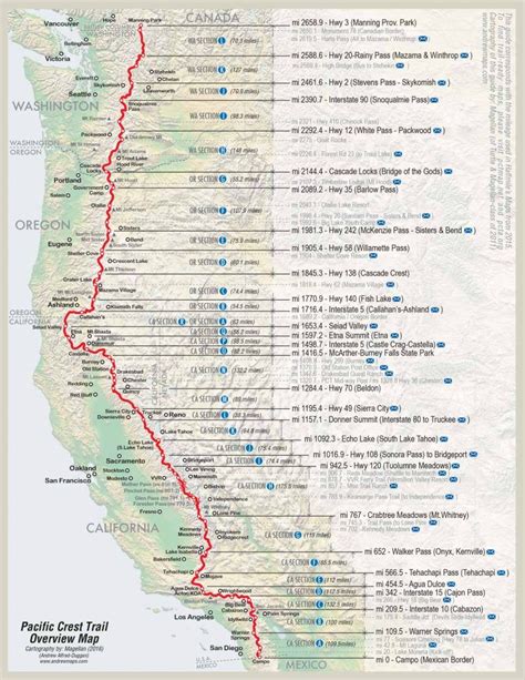 Pacific crest trail map overview | Pacific crest trail, Hiking the ...