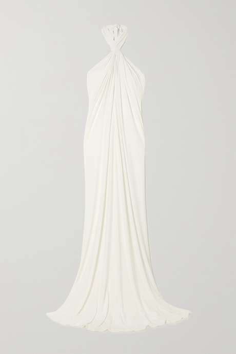 Halston Lilah Twist Front Stretch Jersey Halterneck Gown Net A Porter