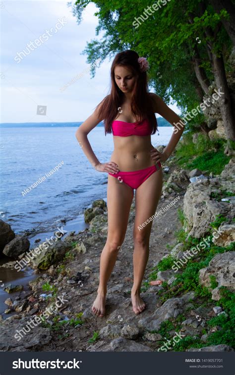 Beautiful Sexy Girl Pink Bikini Standing Stock Photo Shutterstock