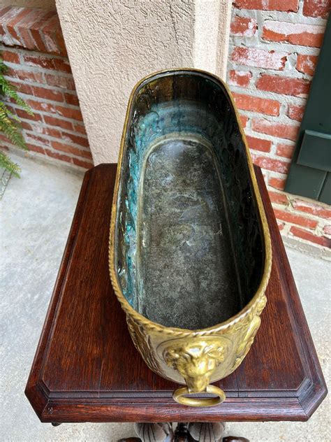 Antique French Repousse Brass Jardini Re Oval Planter Renaissance Drink