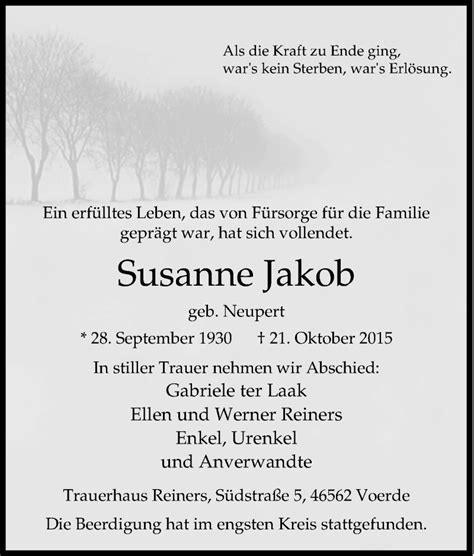 Traueranzeigen Von Susanne Jakob Trauer In Nrw De