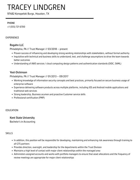 Trust Manager Resume Samples Velvet Jobs