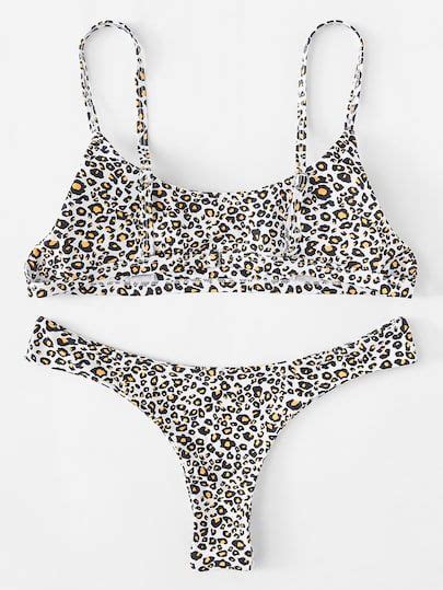 Leopard Cami Top With High Leg Bikini Set Shein Sheinside Leopard