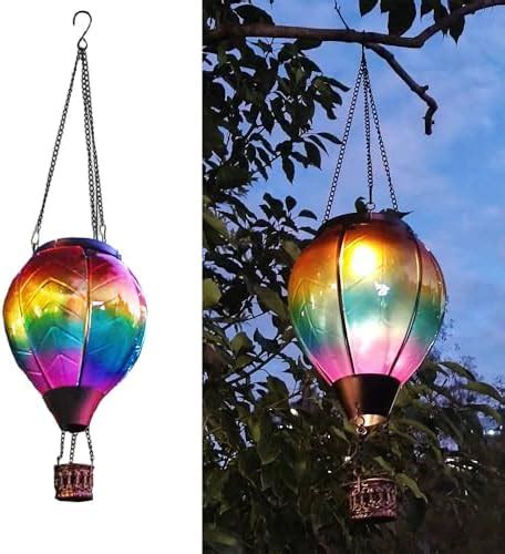 Hot Air Balloon Solar Lantern With Flickering Flame Hanging Solar