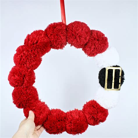 Christmas Santa Wreath Made Of Pom Poms For Door Decoration Etsy