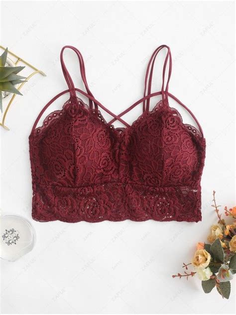 36 Off 2021 Criss Cross Lace Longline Bra In Red Wine Zaful