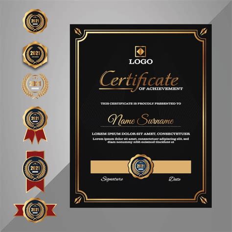 Elegante Plantilla De Certificado De Logro Moderno En Negro Y Dorado